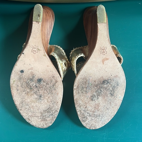 Jack Rogers Metallic Gold Hamptons Leather High Wedge Sandals - Picture 3 of 4